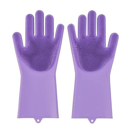 Magic Silicone Dishwashing Big Size Gloves with Integrated Scrubbing Bristles