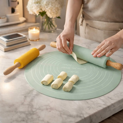 Non-Stick Silicone Rolling Pin and Kneading Mat Set