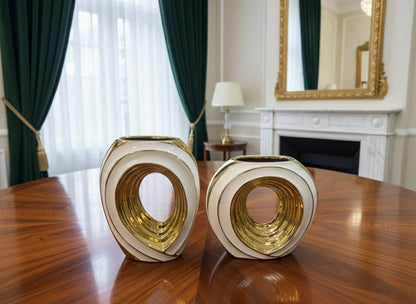 Elegant White Abstract Ceramic Vase Set (2 Piece)