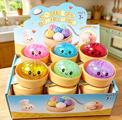 Glitter Squeezy Dumpling Stress Relief Toy with Steamer Case