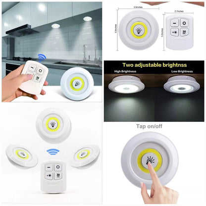 Wireless Remote Control LED Puck Lights - 3 Pack Under Cabinet & Wardrobe Lighting