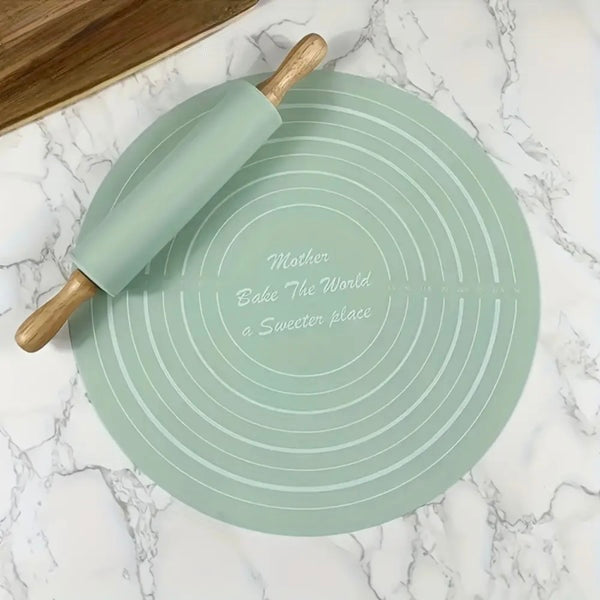 Non-Stick Silicone Rolling Pin and Kneading Mat Set