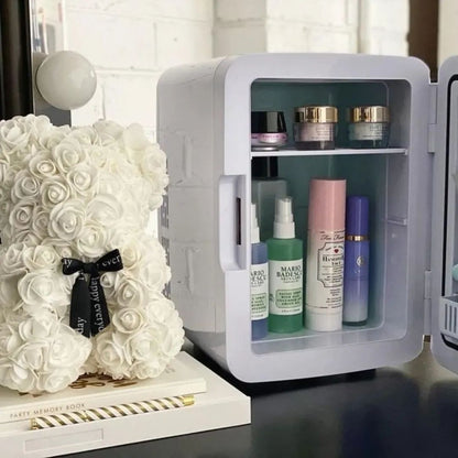 Portable 4L Mini Beauty Fridge with Dimmable LED Lighted Mirror