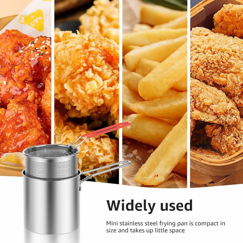 1200ml Stainless Steel Mini Deep Fryer Pot with Strainer Basket