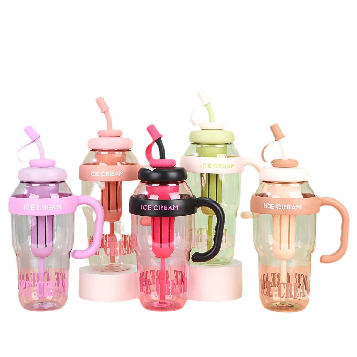 Ice Cream Tea Infuser Water Bottle with Straw & Handle