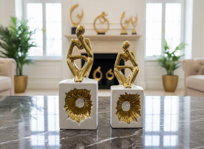 Golden Thinker Abstract Sculptures (Black & White)