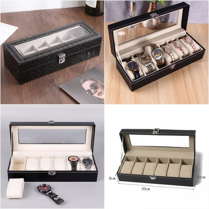 Premium 6-Slot Faux Leather Watch Display Case