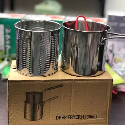 1200ml Stainless Steel Mini Deep Fryer Pot with Strainer Basket