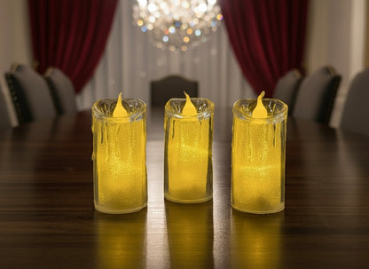 Realistic LED Flameless Candles in Dripping Wax Glass Votives