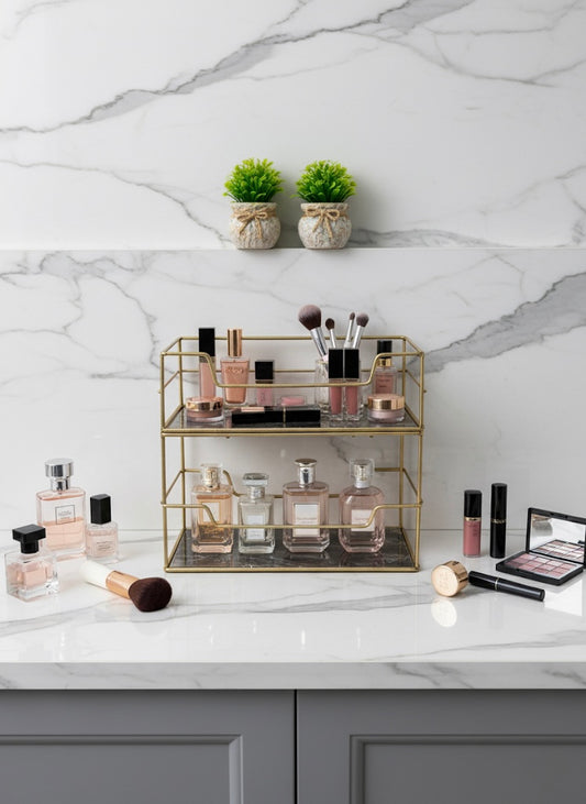 Elegant 2-Tier Gold Wire Vanity Organizer