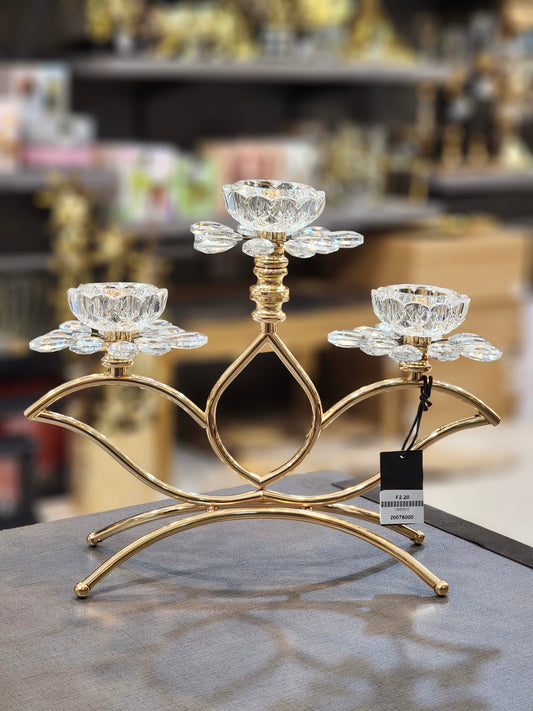 Elegant Three-Tier Crystal and Gold Candelabra (Only In Karachi)
