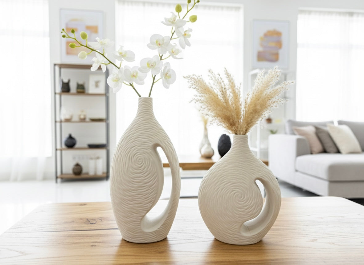 Modern Beige Ceramic Vase ( White & Cream )