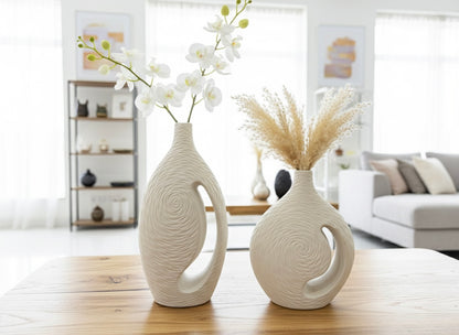 Modern Beige Ceramic Vase ( White & Cream )