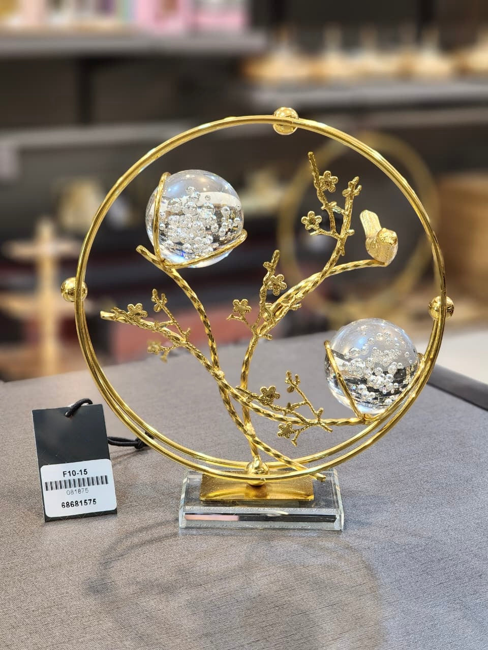 Elegant Golden Bird & Crystal Ball Tabletop Showpiece