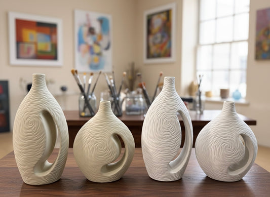 Modern Beige Ceramic Vase ( White & Cream )