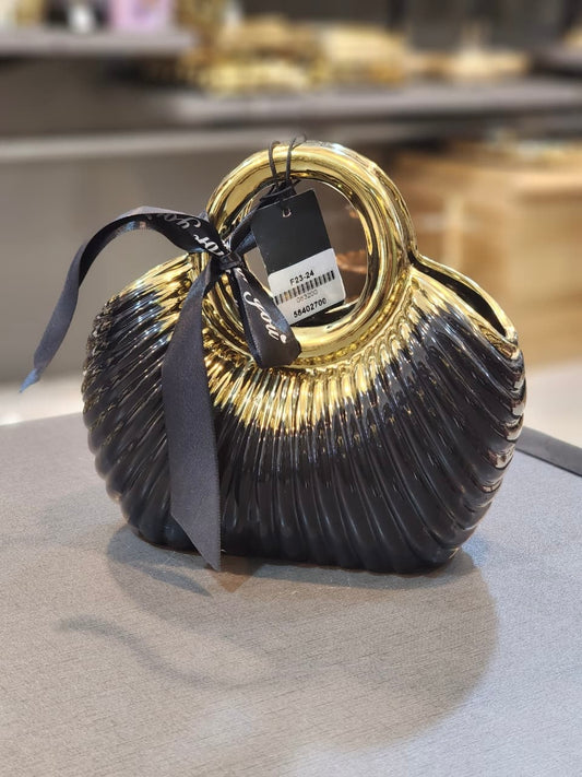 Elegant Black & Gold Handbag-Style Ceramic Vase