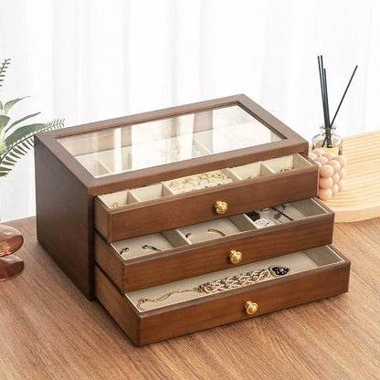 3-Tier Wooden Grain Acrylic Jewelry Storage Organizer Box