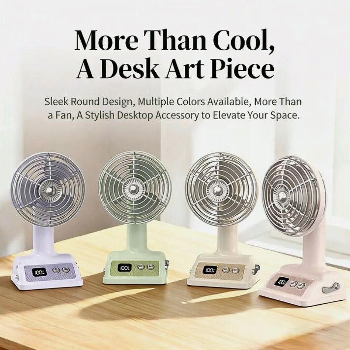 Retro Digital Display Mini Desk Fan