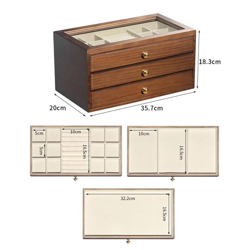 3-Tier Wooden Grain Acrylic Jewelry Storage Organizer Box