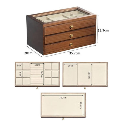 3-Tier Wooden Grain Acrylic Jewelry Storage Organizer Box