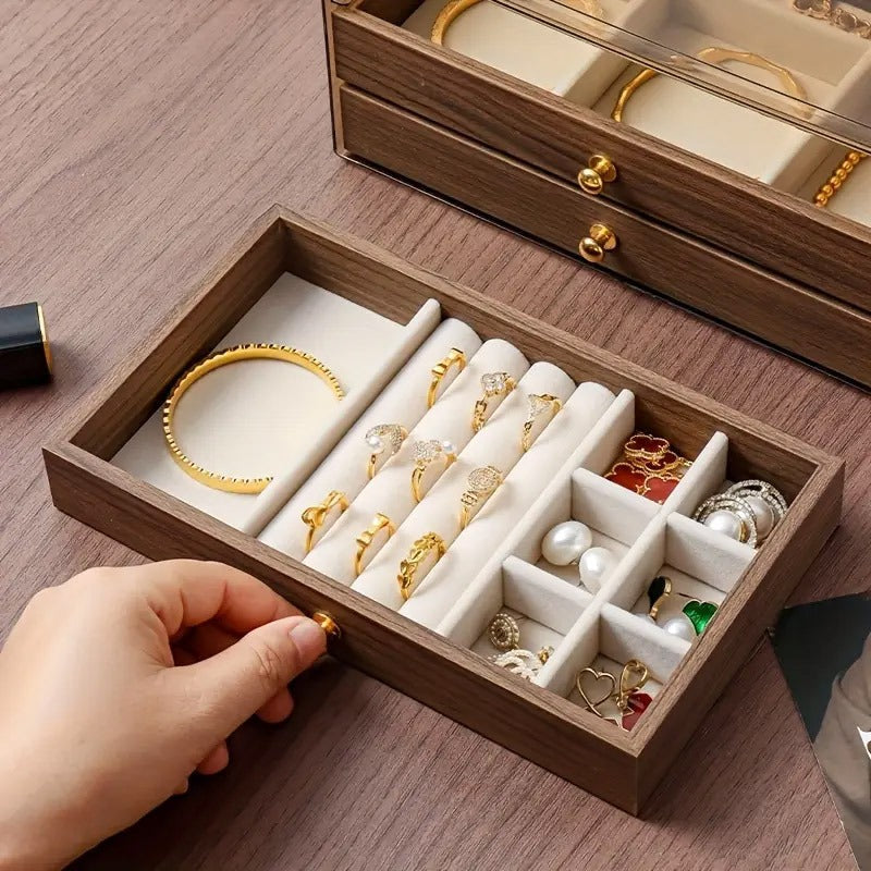 3-Tier Wooden Grain Acrylic Jewelry Storage Organizer Box