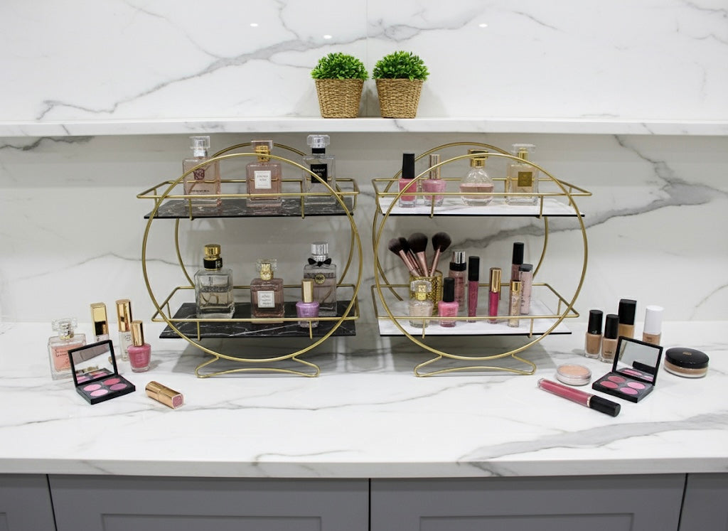 Elegant 2-Tiered Circular Organizer with Gold Frame