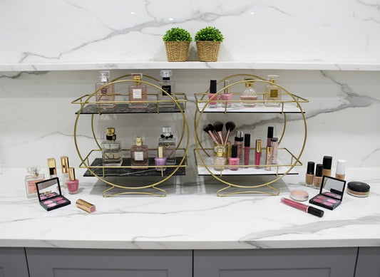 Elegant 2-Tiered Circular Organizer with Gold Frame