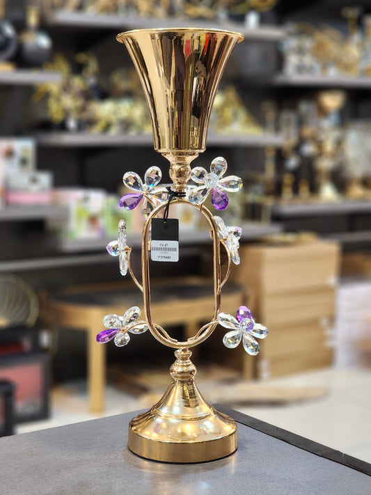 Crystal-Adorned Golden Floral Chalice Vase (Only In Karachi)