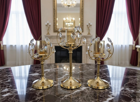 Elegant Metal & Crystal Candelabra Set (3-Piece)