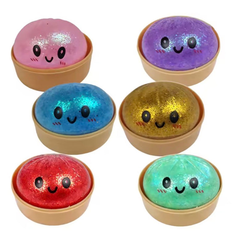 Glitter Squeezy Dumpling Stress Relief Toy with Steamer Case