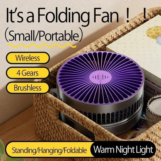 Portable Folding Wireless Desk Fan with Night Light