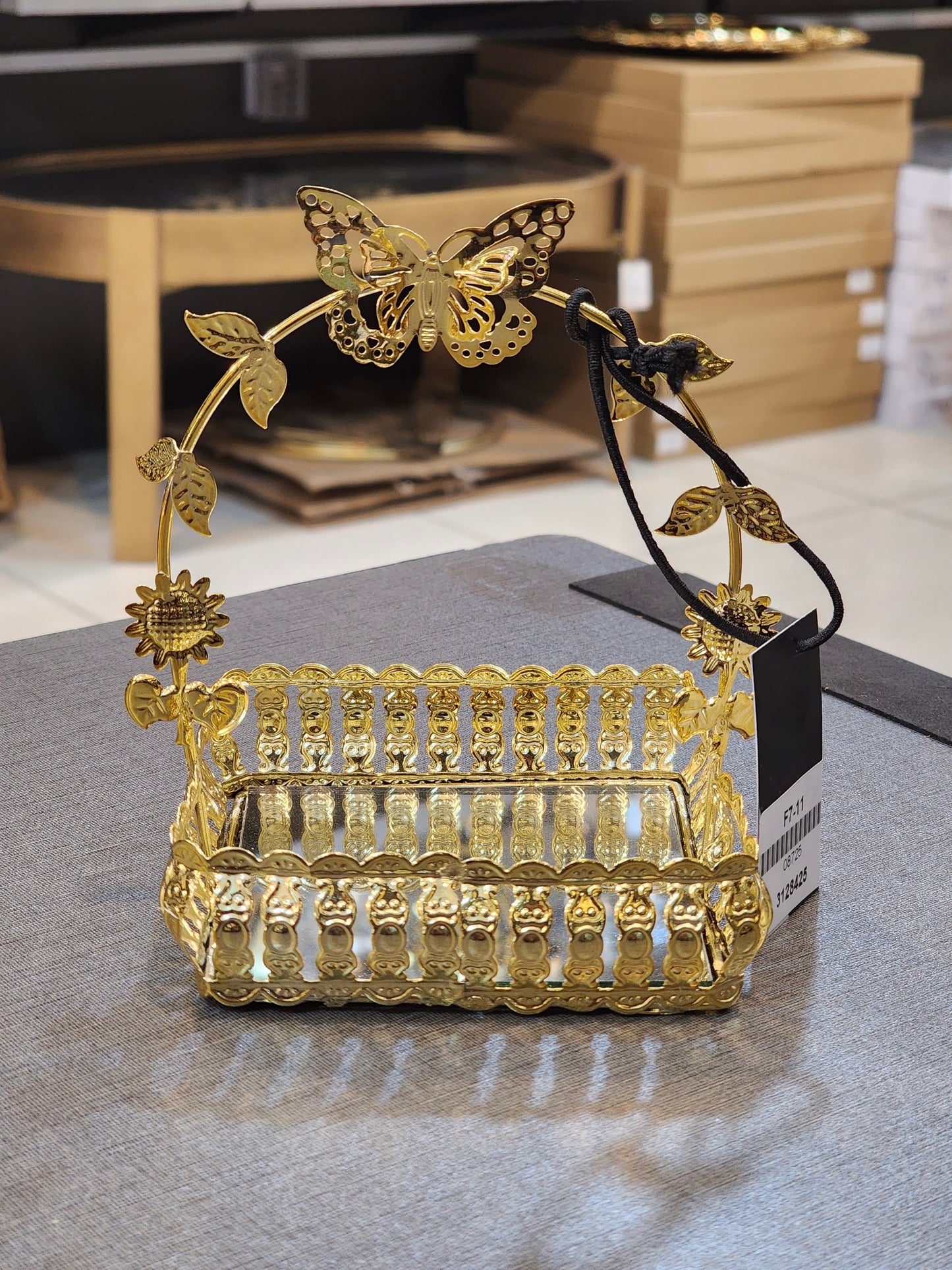 Golden Butterfly Filigree Decorative Basket