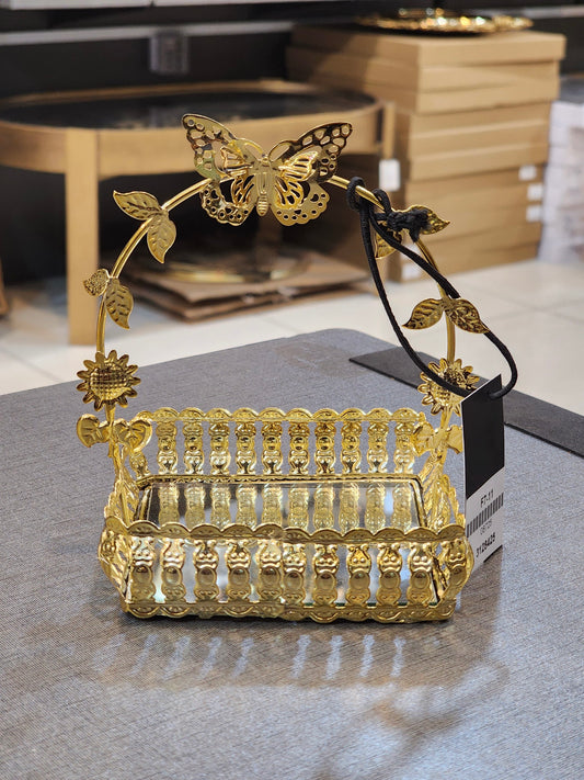 Golden Butterfly Filigree Decorative Basket