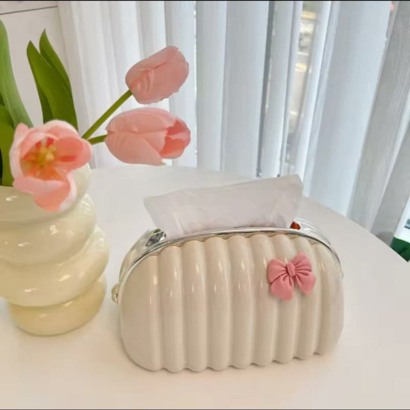Ribbon Bow Shell-Style Desktop Tissue Box