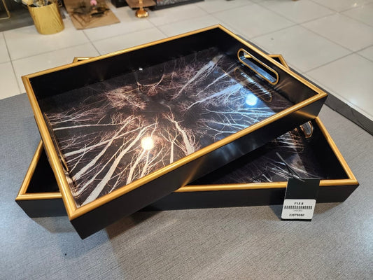 Elegant Black and Gold Decorative Serving Tray