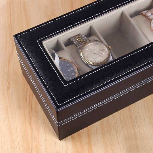 Premium 6-Slot Faux Leather Watch Display Case