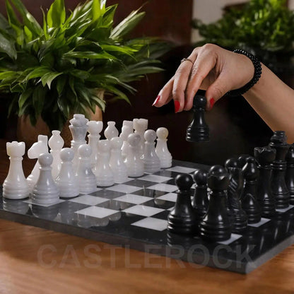 Opulent Elegance: White & Black Marble Chess Set (Only In Karachi)