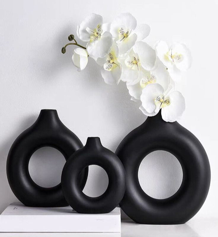 Donut Vase Set | Modern & Unique Design (Fibre)  (3 Piece) (Small,Medium & Large)