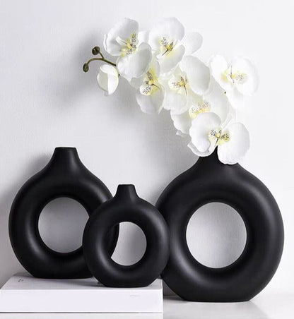 Donut Vase Set | Modern & Unique Design (Fibre)  (3 Piece) (Small,Medium & Large)