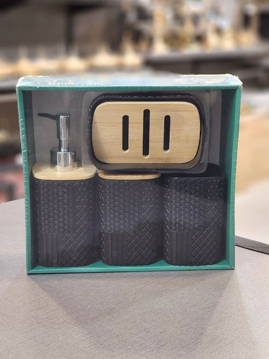 Natural Wood-Look Bathroom Accessory Set