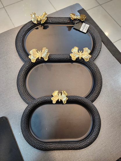 Elegance in Flight: The Butterfly Accented Oval Tray Sets (3 Piece)