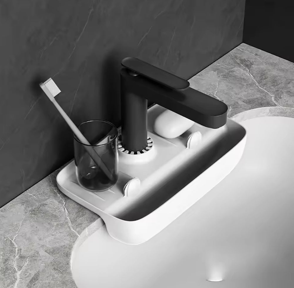 Silicone Faucet Splash Guard and Soap Organizer Tray