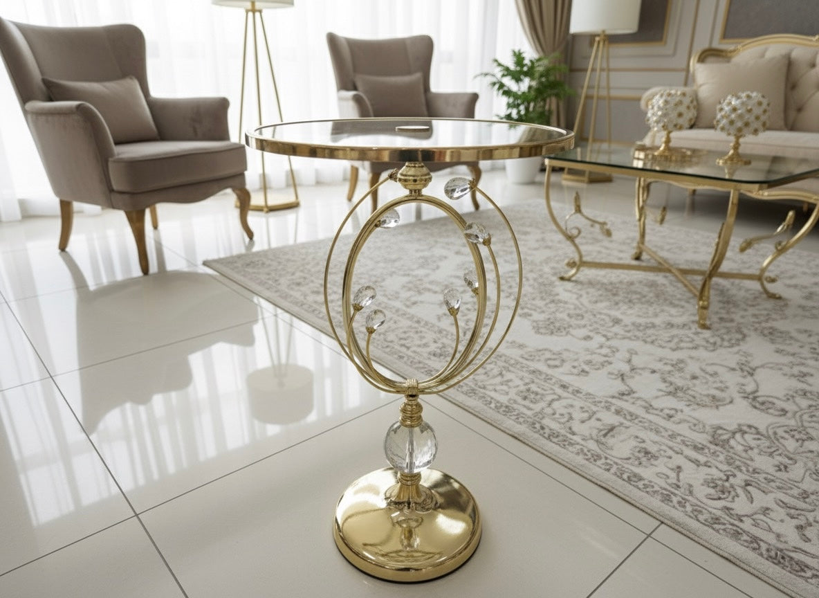 Luxury Golden & Crystal Accent Side Table