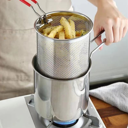 1200ml Stainless Steel Mini Deep Fryer Pot with Strainer Basket