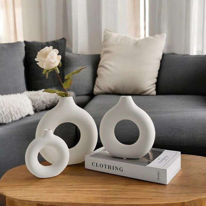 Donut Vase Set | Modern & Unique Design (Fibre)  (3 Piece) (Small,Medium & Large)