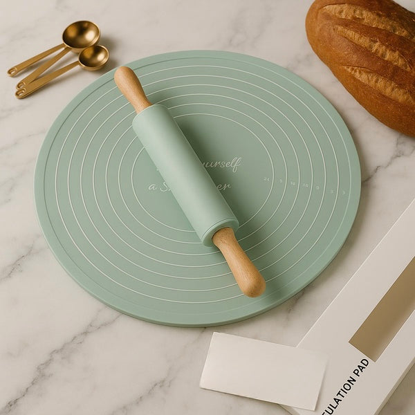 Non-Stick Silicone Rolling Pin and Kneading Mat Set