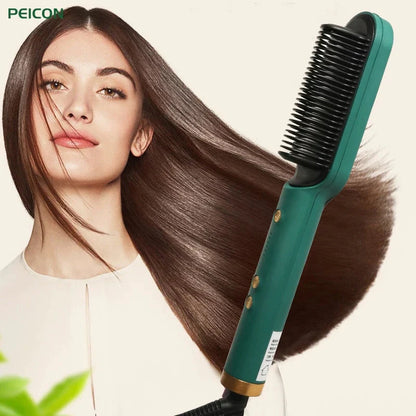 Professional Ceramic Hair Straightener Brush with Heat Protection