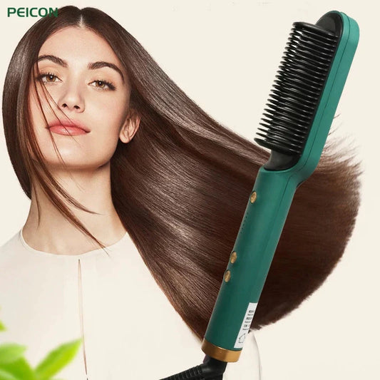Professional Ceramic Hair Straightener Brush with Heat Protection