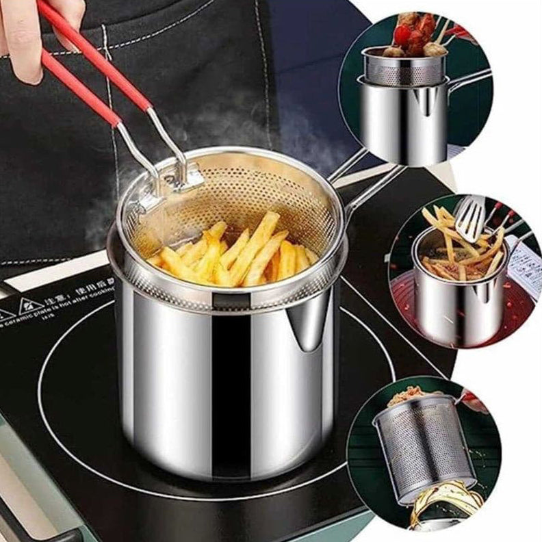 1200ml Stainless Steel Mini Deep Fryer Pot with Strainer Basket