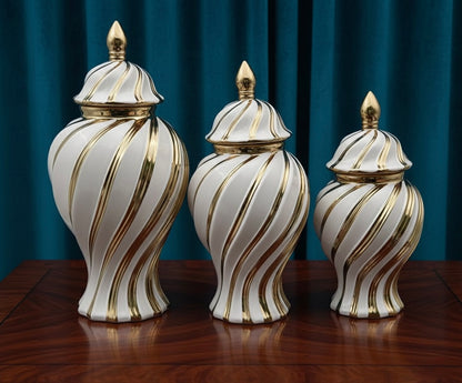 Elegant Spiral Ceramic Jars with Gold Accents Set (Only In Karachi)